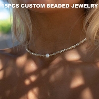 Collier ras du cou personnalisé en perles rondes de pierre naturelle délicates, inspiré du printemps, avec perles de culture d'eau douce pastel, faible MOQ