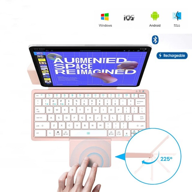Mini Wireless Keyboard Multi-Device Foldable Keyboard With Touchpad Removable Cover Folding Stand Rechargeable Keyboard