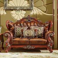 Canapé de salon de luxe de style européen en bois massif, sculpté double face, en cuir de vachette pleine fleur de style américain, nouveau mobilier haut de gamme
