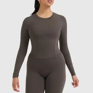 Großhandel Sport Wear Gym Second Skin Compression Fitted Plain Blank Langarm Tops Slim Fit T-Shirt für Frauen