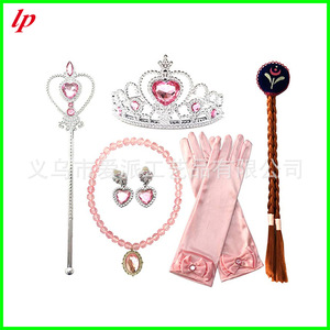 Girls Costume Accessories <b>Set</b> Blue Gloves Wig Braids Necklace Earrings Crown <b>Magic</b> Wand For Halloween Party Dress Up - Product Image 3