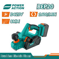 POWER ACTION Cepilladora de Madera Inalámbrica de 20V sin Escobillas con Batería de 2.0Ah y Cargador, Cepilladora Eléctrica Portátil