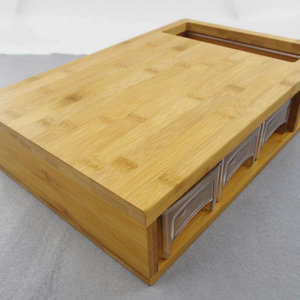 <b>Bamboo</b> Drawer Style Cutting Board With <b>Containers</b> Rectangle Home Kitchen Storage Chopping Block - Product Image 2