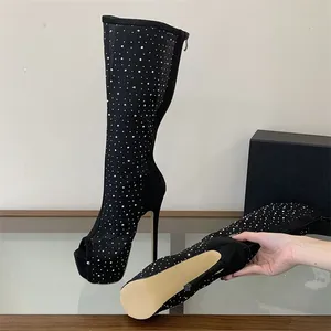 Nouvelles Bottes d'été à Talon Haut Fin et Antidérapantes pour Femmes, Style Punk, à Bout Ouvert, en Cristal, avec Plateforme et Fermeture Éclair - Product Image 5