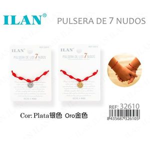 Bracelet Ilan à 7 nœuds en cordon rouge avec pendentif Smiley couleur argent et or fait main - Product Image 1