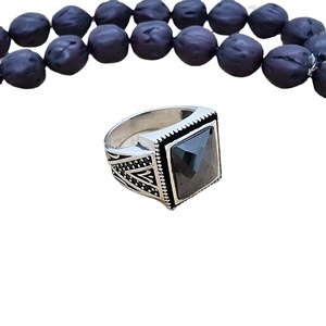 Beelo Silver Black Zircon Men's Square <b>Ring</b> 925 Silver Vintage Channel Setting Art Design Fine Jewelry Wholesale Hot Sales - Product Image 1
