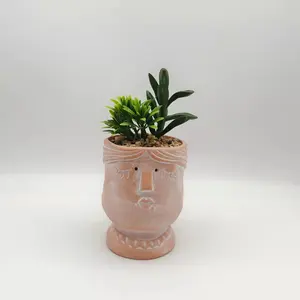Groothandel Kleine Terracotta Succulente Planter Potten Met Kunstplanten Cactus Plant Houder Container Gezicht Pot