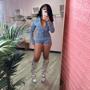 Viviblook ASRP24 Chaqueta de mezclilla Mono Mameluco Mujeres Mamelucos Mujeres Mono Denim Romper Shorts Mujeres - Product Image 1