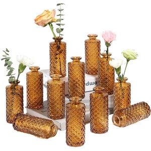 Jarrón de Vidrio Transparente Ámbar Cuadrado Pequeño de 6 Piezas, Decoración Moderna para el Hogar, Arreglo Floral, Jarrón Hidropónico de Escritorio, Jarrón para Bodas - Product Image 1