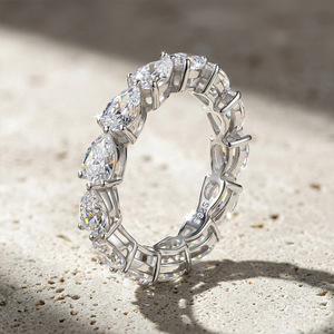 S925 Sterling <b>Silver</b> Moissanite Eternity <b>Band</b> <b>Ring</b> Pear Cut Moissanite Stackable Finger <b>Ring</b> For Women Fine Jewelry Gift - Product Image 5