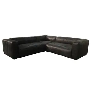 Couro genuíno preto moderno L Shaped canto secional sofá sofá conjunto móveis para venda