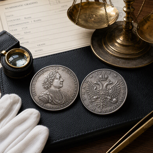 1724 Russisches Kaiserreich Peter der Große Poltina Messing Versilberte Doppelseitige Emaille Antik-Imitation Münze Souvenir Deko Geschenk - Product Image 3