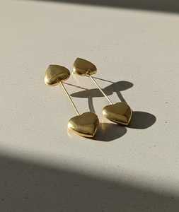 <b>Gold</b> Double Heart Drop <b>Earrings</b> - Modern Romantic <b>Dangles</b> - Minimalist Love <b>Earrings</b> - Valentine’s Jewelry - Product Image 3