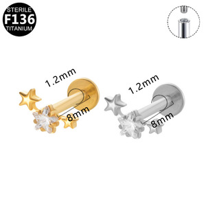 Boucles d'oreilles étoile en titane F136 avec incrustation de zircon pour bijoux de perçage d'oreille - Product Image 5
