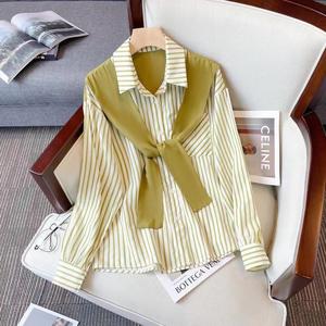 2025 camicia a righe Casual a maniche lunghe Vintage da donna Design retrò con scialle largo per le stagioni autunnali - Product Image 3