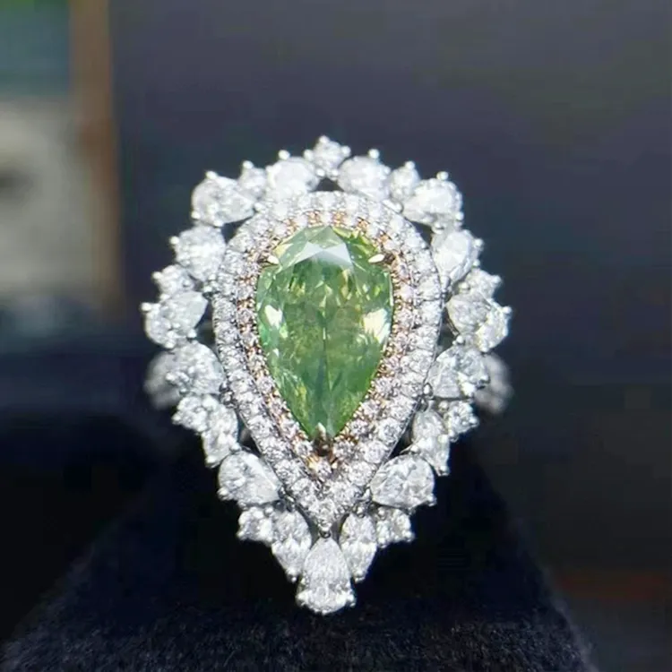 SGARIT factory wholesale fine jewelry wedding diamond 1.510ct green moissanite gold women ring 14k gold jewelry