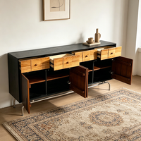 Buffet de style mi-siècle en bois d'hévéa, fait main, écologique, avec cadre métallique, pour salon et cuisine