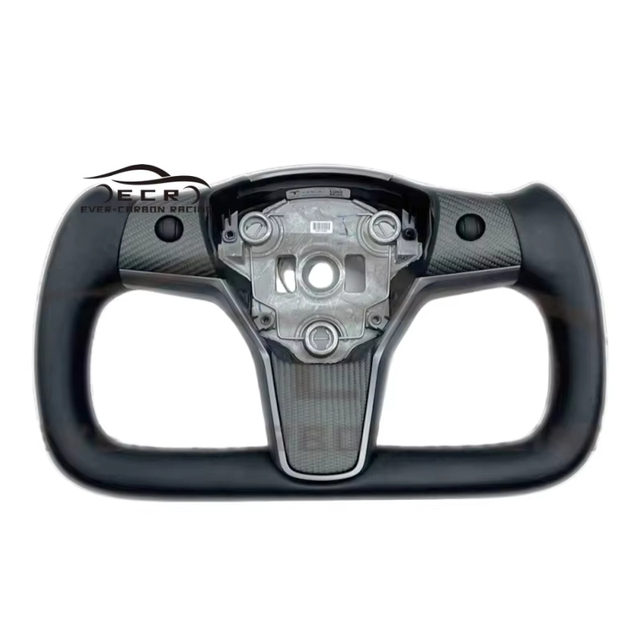 High Quality Customized Matte Carbon Fiber Racing Wheel Ever-Carbon ECR Flat Bottom Model S Yoke Steering Wheel for Tesla 3