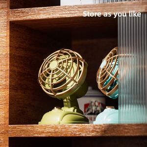 Ventilateur de bureau rétro mécanique personnalisé avec logo imprimé UV, sérigraphié, rechargeable par USB, 3 vitesses réglables, batterie intégrée, cadeau - Product Image 4