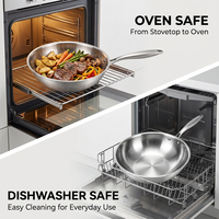 Wok en acier inoxydable 18/10 triple épaisseur, sans revêtement, non toxique, avec couvercle et poignées latérales, compatible induction, pour cuisson et sauté, large et profond