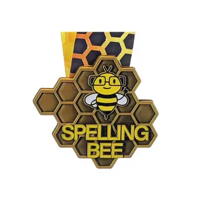 Progettare Il Proprio Medaglie Dongguan 2D Oro di Disegno Hollow Souvenir Metallo Spelling Bee Medaglie