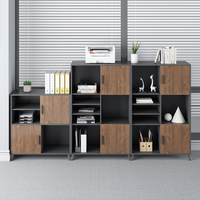 Archivador Metálico Moderno, Mueble de Almacenamiento para Oficina, Puerta de Madera con Estantes Abiertos, Mueble Bajo con Cerradura