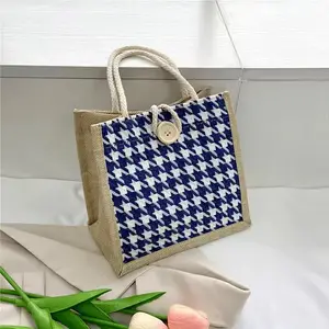 Fashion Versatile Jute Canvas Ethnic Pattern Welcome Gift Promotional Event Reusable Jute Tote Bag With Custom