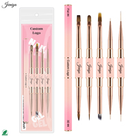 Ensemble de pinceaux pour nail art en nylon à manche métallique dégradé rose, 2 en 1, pinceau liner et pinceau plat ovale pour gel de construction