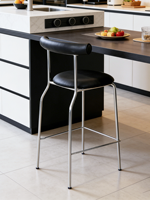 Tabouret de bar nordique Egg Roll, chaise de salle à manger moderne et minimaliste pour la maison, avec structure chromée, revêtement en cuir PU/lin, durable et stable