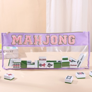 Sac de rangement pour tuiles de mahjong violet transparent, cadeau de mariage, jaune citron, avec lettres brodées de luxe, en PVC imperméable, pour jeu de mahjong, avec logo - Product Image 1
