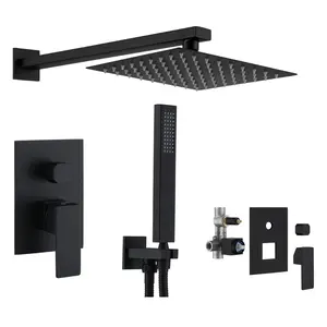 Square 304 Stainless Steel In-Wall Faucet Shower Set Black Concealed Rain Shower System With Hand Spray