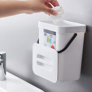 Piccolo bidone della spazzatura in plastica a parete portatile con coperchio per riporre il lavandino della casa - Product Image 4