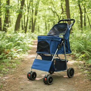 Carrito <span class=keywords><strong>Plegable</strong></span> para Perros y Gatos de 8 Ruedas, Color Azul, para Perros de Tamaño <span class=keywords><strong>Mediano</strong></span> y Pequeño, Transportín para Mascotas - Product Image 4