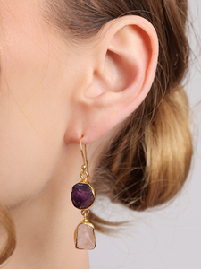 Twilight Bloom Gemstone Earrings Dual Stone <b>Raw</b> <b>Crystal</b> Drop Earrings Nature Inspired Handmade Jewelry Gift for Women - Product Image 5