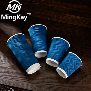 Gobelets en papier personnalisés avec logo pour café à emporter, 12oz 16oz, à paroi ondulée, pour thé au lait Matcha Bubble Boba, café chaud, avec couvercle - Product Image 4