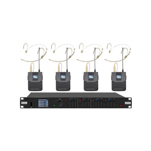 Sistema de micrófono inalámbrico profesional True Diversity de 490 1 receptor con 4 micrófonos UHF profesionales para presentaciones en escenario. - Product Image 3