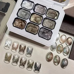 Set de 9 Esmaltes de Uñas en Gel/Polvo Sólido – Gel para Uñas, Esmalte de Uñas con Brillo Metálico, Súper Brillante, Reflectante, Spa - Product Image 3