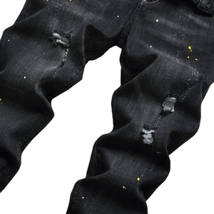 <span class=keywords><strong>Jeans</strong></span> da <span class=keywords><strong>Uomo</strong></span> AeeDenim Italiani Neri a <span class=keywords><strong>Vita</strong></span> Media, Ecologici, <span class=keywords><strong>con</strong></span> Doppia Cerniera e Ciondolo Decorativo a Pois - Product Image 4