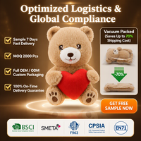 Ours en peluche cœur, animal en peluche doux à poils courts, couleur beige, Kawaii, cadeau de Saint-Valentin, décoration d'intérieur, réconfortant, coton PP, vente en gros OEM