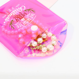 Pochette enveloppe en plastique holographique rose de haute qualité avec bouton pour emballages cadeaux de Noël, sacs pour bonbons avec logo personnalisé - Product Image 4