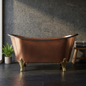 Baignoire autoportante vintage en cuivre à pieds de griffe, ovale courbée, pour salle de bain de luxe - Product Image 2