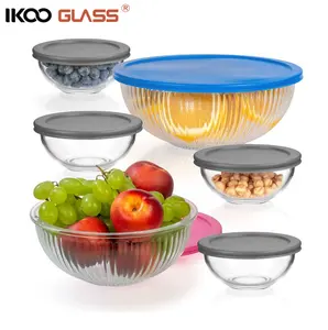 IKOO Easy Grip & Stable Design borosilicato articoli per la casa insalata rotonda e ciotola di vetro di miscelazione lusso moderno riutilizzabile