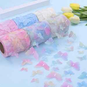 Bobine de tulle brodé 3D papillon coloré de 6cm/8cm/10cm/12cm*10 yards pour accessoires capillaires DIY, décoration de couronnes de <span class=keywords><strong>mariage</strong></span> et de fête - Product Image 1