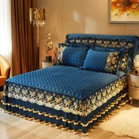 Parure de lit hiver européenne brodée de dentelle, draps et couvre-lit épais de haute qualité, ensemble 4 pièces