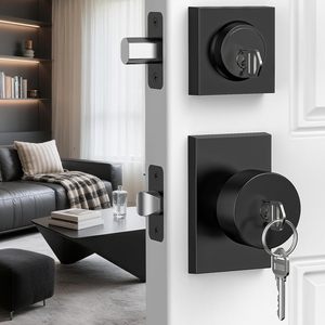 ชุดลูกบิดประตูและกลอนล็อคภายนอก Calzibeno สีดำด้าน แบบกุญแจเดียวกัน สำหรับประตูไม้ ล็อคทางเข้าทันสมัย - Product Image 1