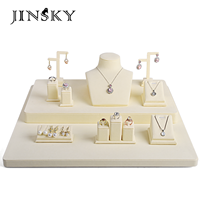 Ensemble de présentoirs à bijoux en microfibre beige pour colliers, bagues et boucles d'oreilles, accessoires de présentation pour bijouterie