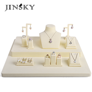 Wholesale Beige Microfiber Jewelry Display Stand Set <b>Necklace</b> <b>Ring</b> Earring Holder Jewelry Shop Display Props - Product Image 3