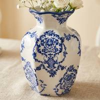 Vase à fleurs en porcelaine bleue Qinghua de style classique traditionnel ARM LVG, grand vase en céramique pour décoration intérieure, hôtel, maison, centre commercial