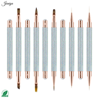 Ensemble de pinceaux pour nail art de qualité professionnelle, avec manche en strass bleu ciel, outils experts pour des pointes françaises parfaites et une sculpture 3D