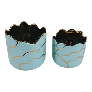 Vasi Decorativi Moderni con Accenti Blu e Oro per Uso Interno ed Esterno - Product Image 5